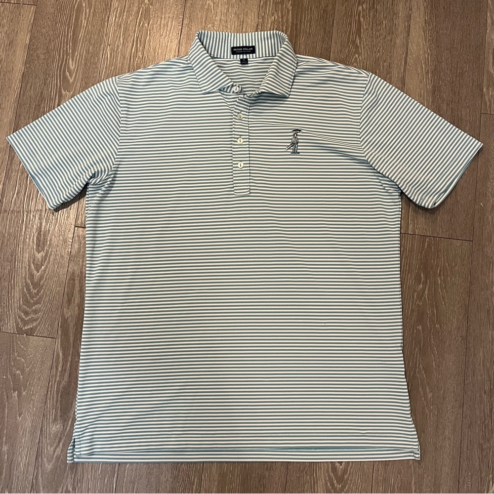 Peter Millar Polo Shirt Mens Extra Large White Blue Crown Crafted Golf Stretch
